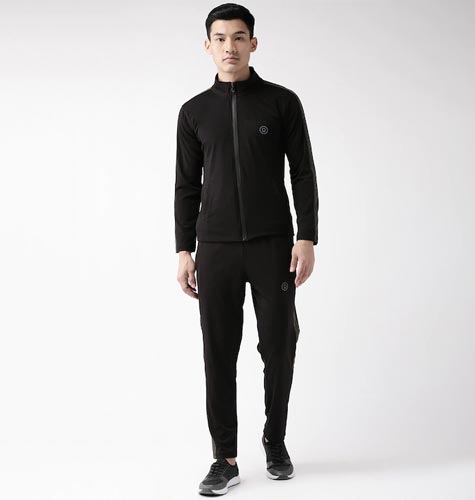 Men Black Solid Training Track Suit